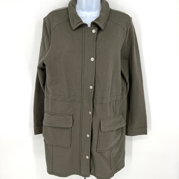 Neon Buddha Olive Army Green Adjustable Waist Snap Front Yoga Jacket Size Small - Picture 1 of 8